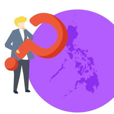 A man holding a question mark over the Philippines.