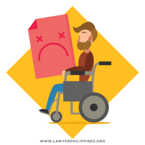 A sick man in his wheelchair with a Notice of Termination behind him.