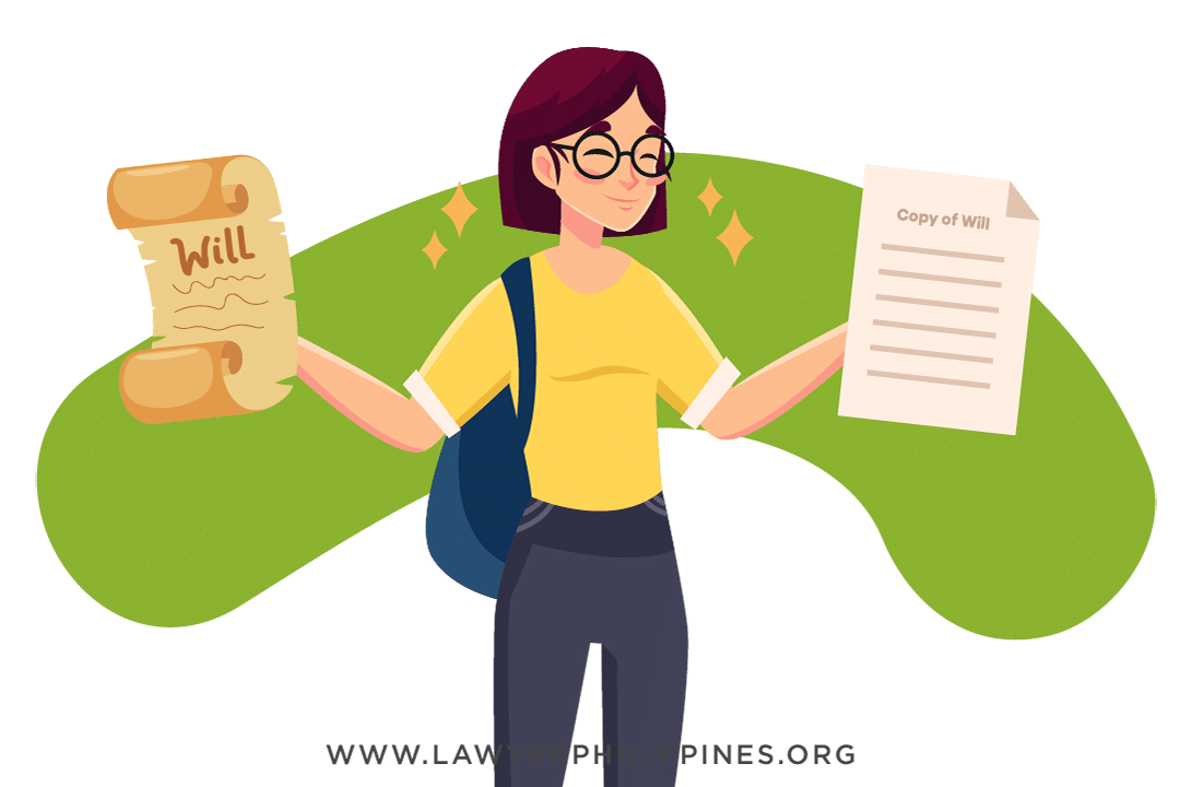 A picture of a heir presenting a copy of the will.