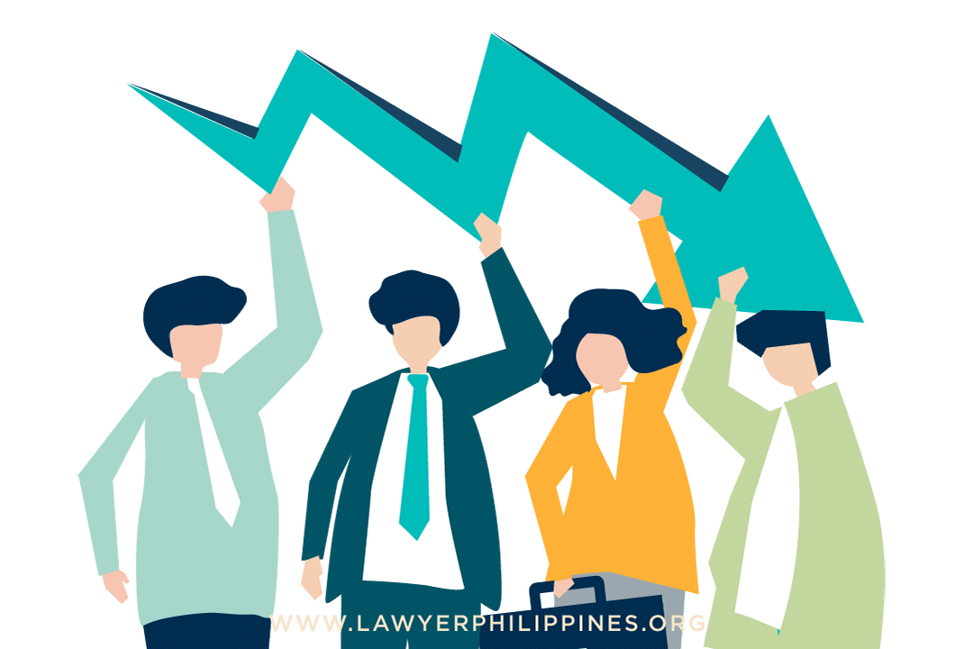 A downward arrow showing bankruptcy and employees and employers feeling the pressure to retrench.