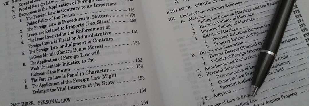 A photo of a Law book open to the section on Dissolution of Marriage and Conjugal Property.