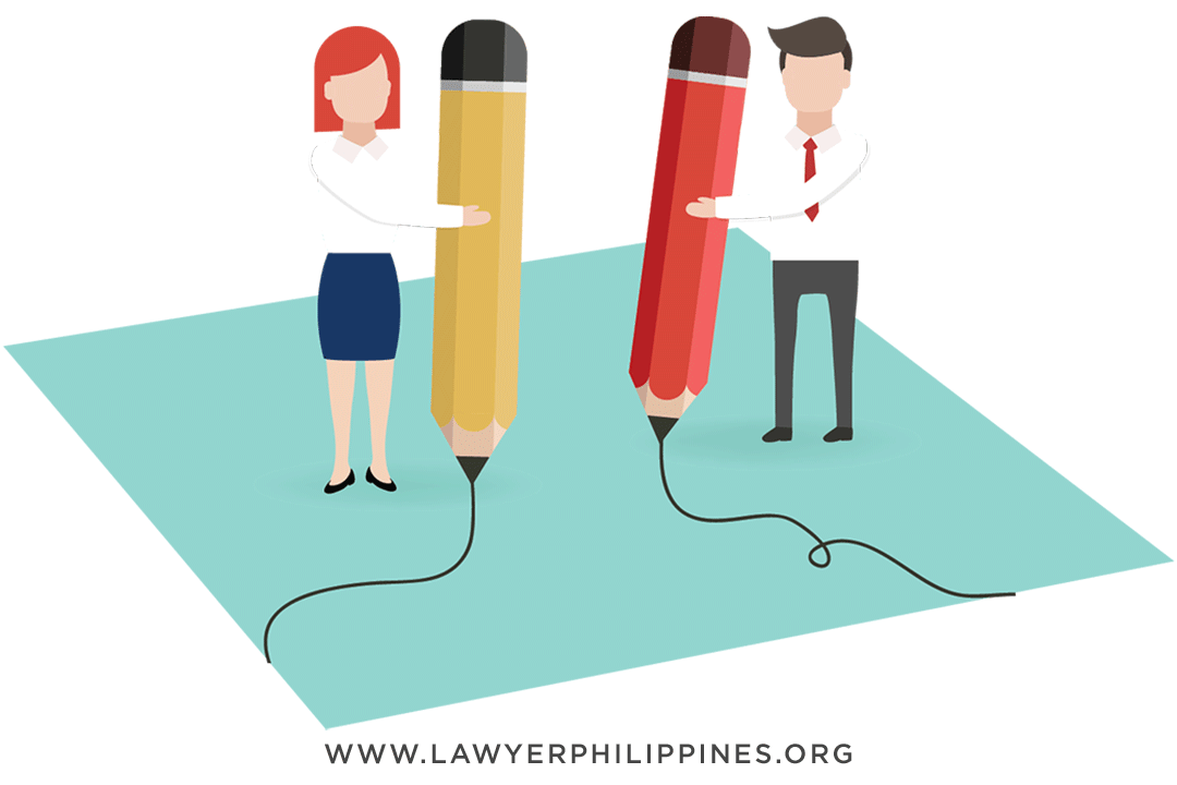 A man and a woman each writing with a giant pencil writing their Petition for Philippine Naturalization.