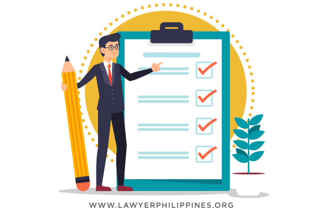 A man with a pencil standing next to a checklist of documents needed to prove before the court that he is the legal owner of land or property.