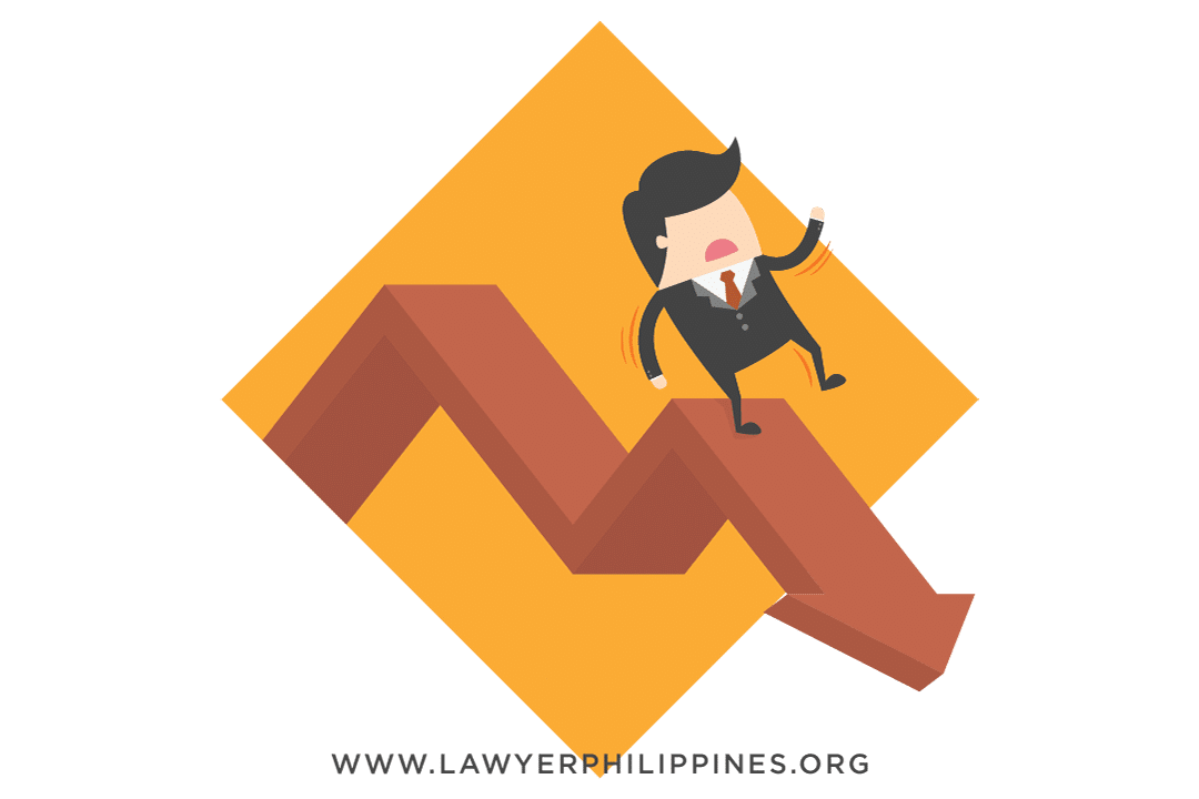 A man in a suit dropping down a downward arrow, indicating an employee whose ongoing poor performance has led to Termination Philippines.