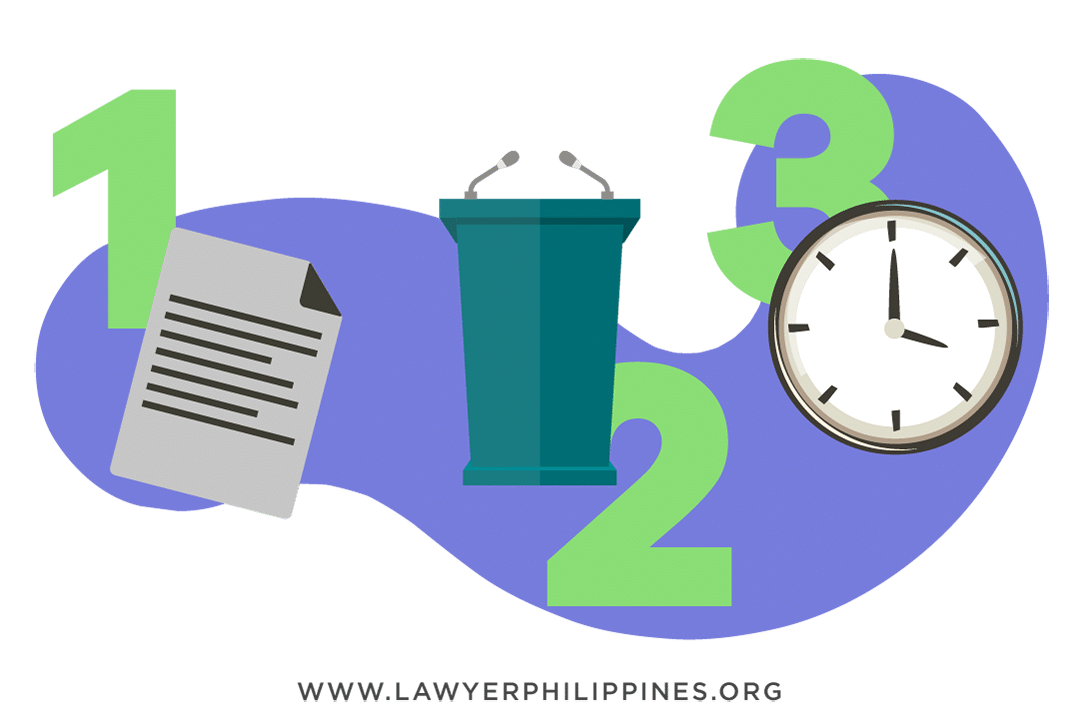 Reconstitution of Title Philippines: The 3 main steps for a Reconstitution of Title in the Philippines represented graphically, from filing to testimony to decision.