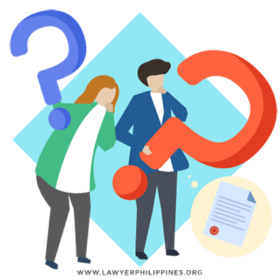 A man and a woman standing together with two question marks over each of them. On the right is a certificate symbolizing a Philippine Land Title Certificate