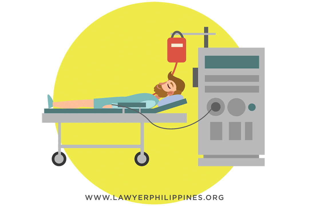 A man lying on a hospital bed hooked up to an IV and life support machine. Termination Philippines allows letting employees with serious health conditions go.