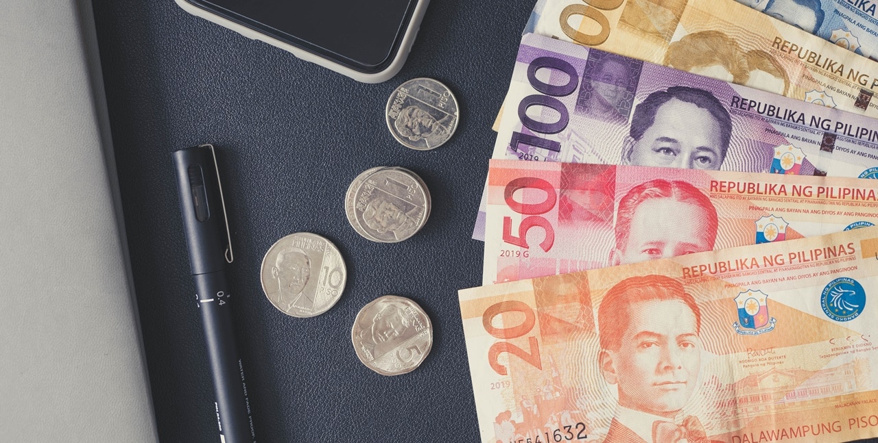Philippine peso bills and coins