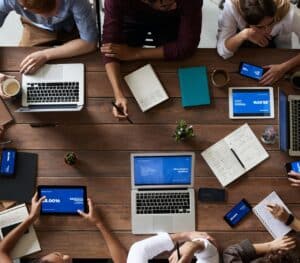 People with their computers on the table