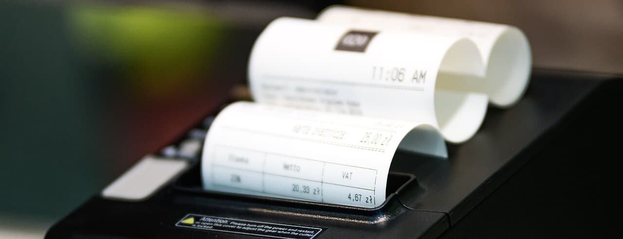 A receipt from a POS terminal symbolizing VAT.