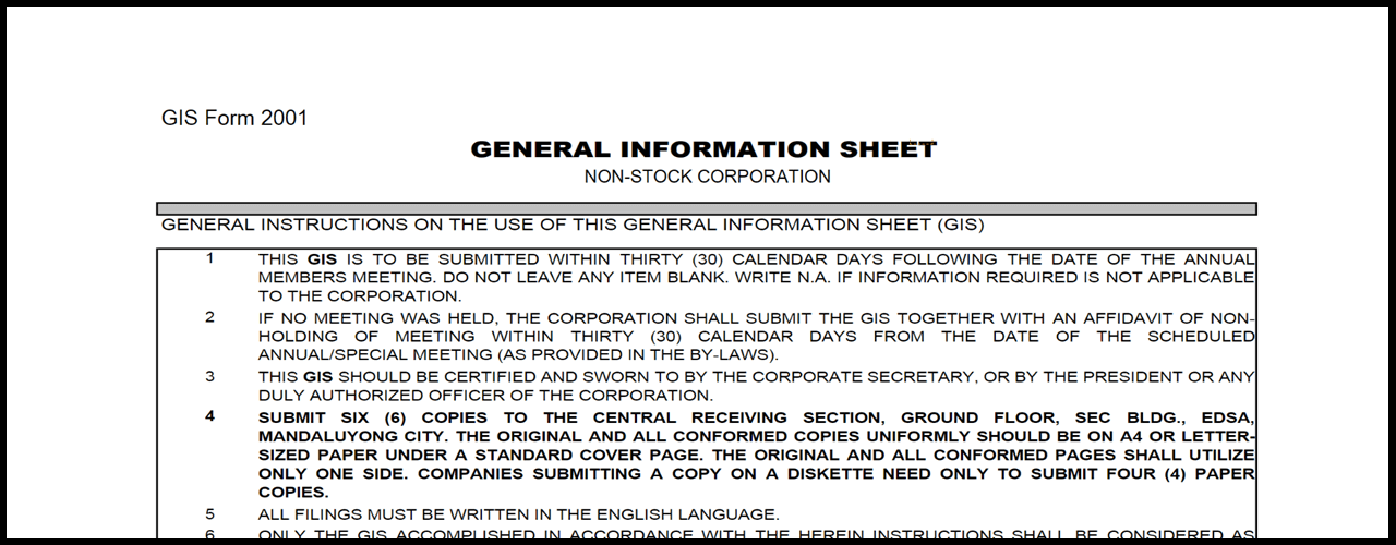 Downloadable form of GIS from SEC requirements to start a business in the Philippines