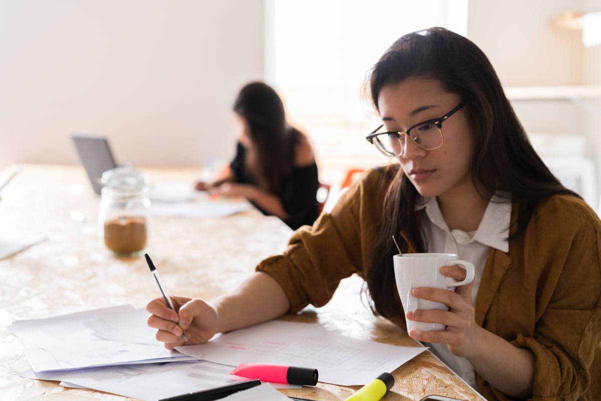 Women working with files