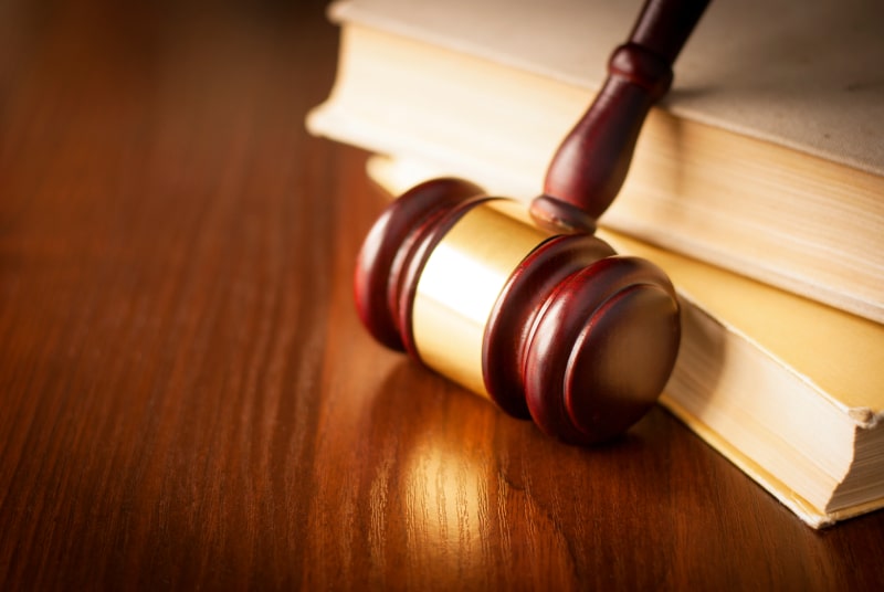 Wooden gavel in a courtroom