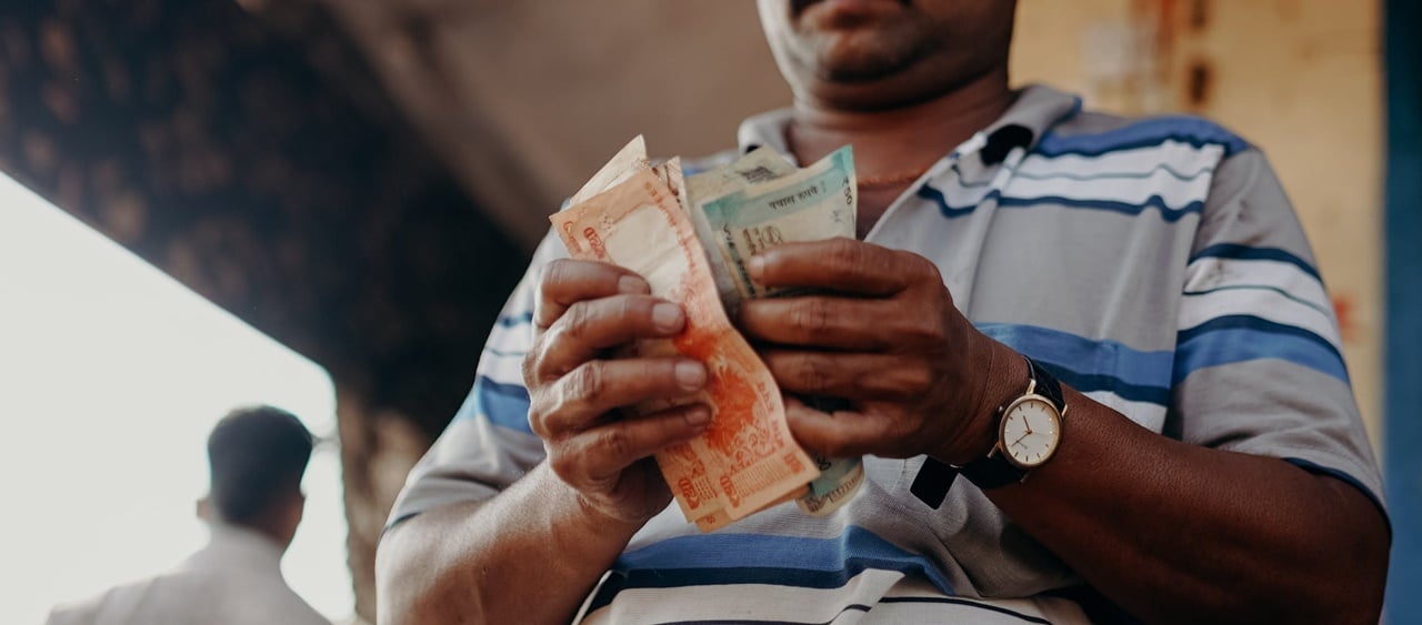 A man counting his money