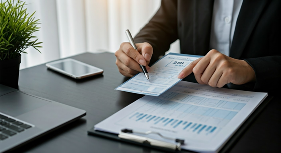A man checking a document in his work station